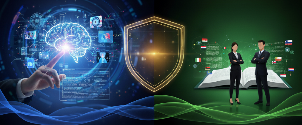 Ilustrasi AI, hukum, dan perlindungan Kekayaan Intelektual